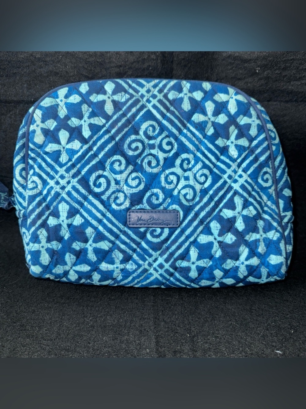 Vera Bradley Blue Cuban Tiles Pattern Make Up Travel Bag Zip Top Plastic Lining